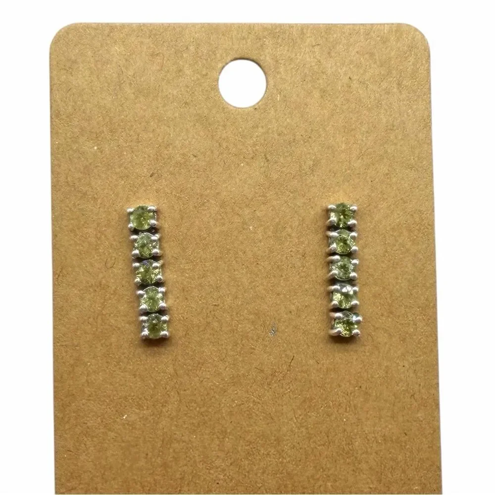 Peridot Stud Earrings Solid 925 Sterling Silver Post Back Studs Posts